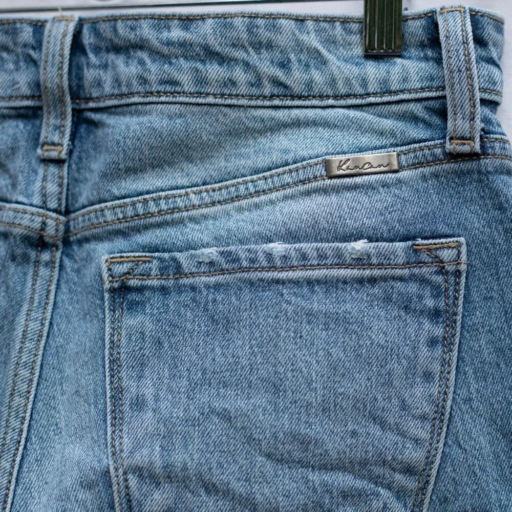 KanCan Jeans 3/25 Mid Rise True Straight Light‎ Wash Distressed Denim NWT